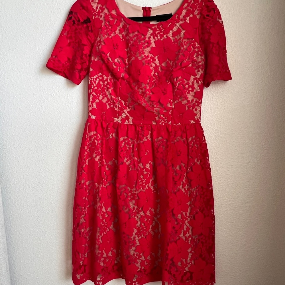 EUC Red/Fuscia Lace Short Sleeve Dress